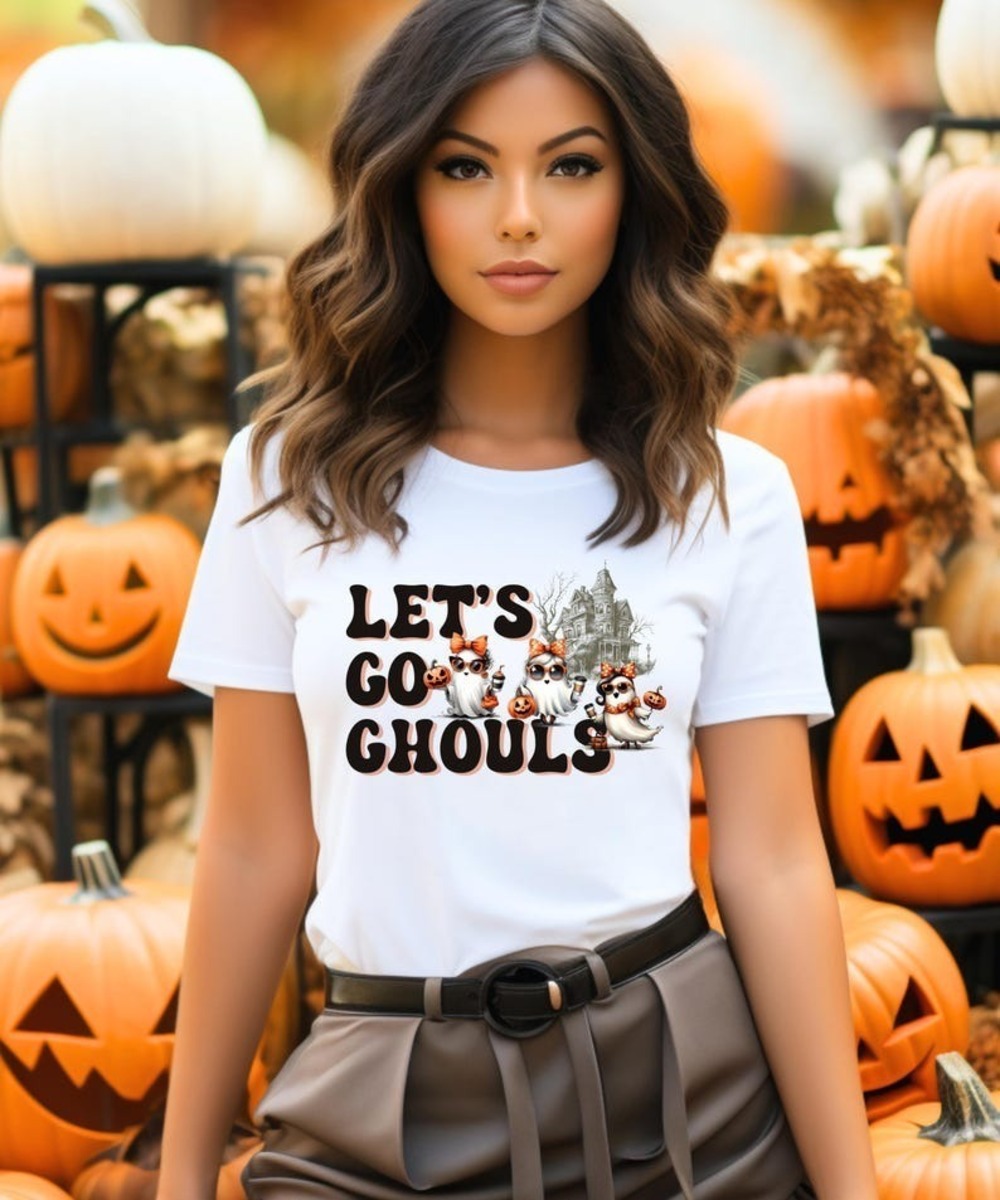 Halloween Ghoul T-Shirt Spooky Graphic Tee Retro Trendy Lets Go Ghouls
